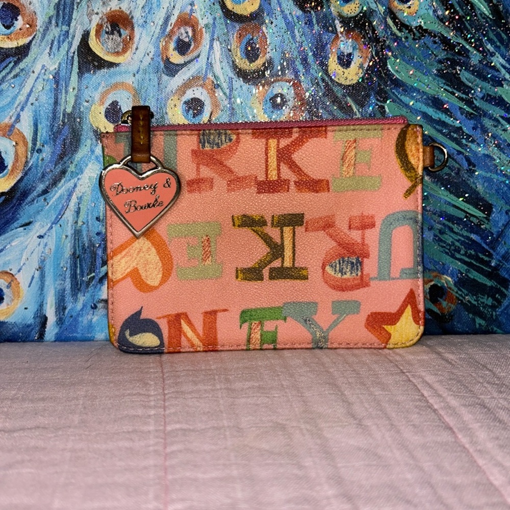 Vintage Dooney & Bourke Rainbow Zipper Wallet/ Wristlet with Leather Keychain